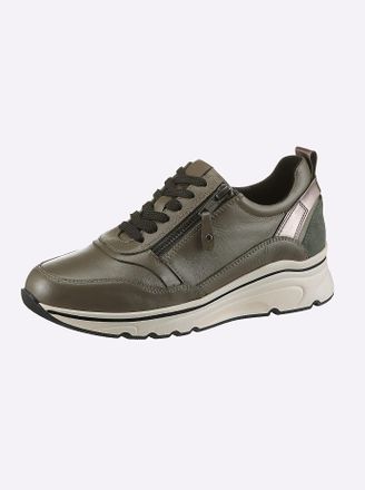 Heine Sneaker HEINE, Damen, Gr. 37, gr&uuml;n (khaki, oliv), Glattleder, Leder, Veloursleder, Schuhe Sneaker