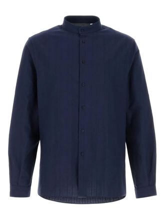 Brunello Cucinelli mandarin-collar shirt - men - Cotton - L - Blue