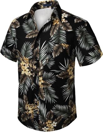 Generic Flannel Shirt Checked Shirts for Men Casual Polo Mens Casual Fashion Loose 3D Printed Lapel Button Short Sleeved Beach Shirt Mens Muscle Fit Shirts Cl