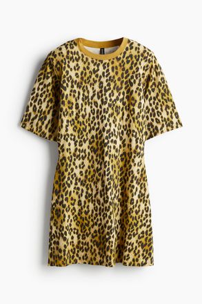 H&M T-Shirt-Kleid mit Schulterpolstern - Beige/Leopardenprint