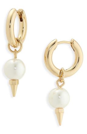 AllSaints Spike Faux Pearl Drop Earrings in Pearl/Gold at Nordstrom
