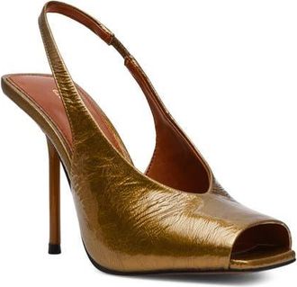 Steve Madden Lucian Slingback Peep Toe Sandal in Olive Crinkle Patent at Nordstrom, Size 5.5