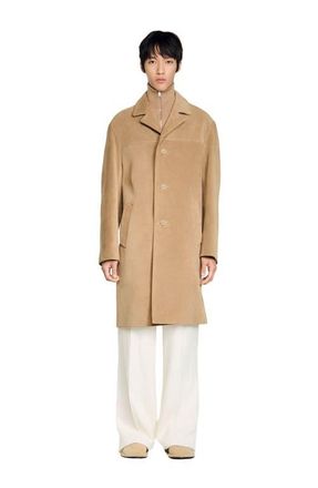 Sandro Long belted leather coat in Cappucino at Nordstrom, Size Medium