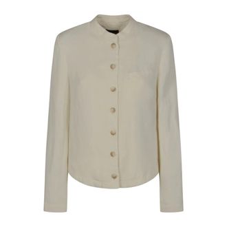Emporio Armani Light Jackets, female, Beige, Size: S Garment-dyed Linen and Lyocell Jacket