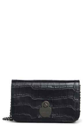 Longchamp Cavalcade Croc Embossed Leather Wallet on a Chain in Black at Nordstrom Rack
