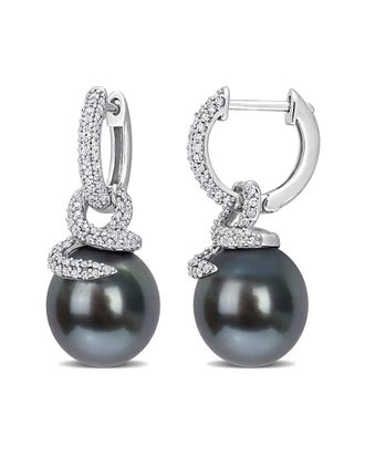 Rina Limor Contemporary Pearls 14K 0.50 Ct. Tw. Diamond 10-11Mm Pearl Twisted Huggie Earrings
