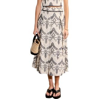 English Factory Embroidered Eyelet Maxi Skirt in Beige/Black at Nordstrom, Size Large