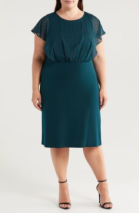 Connected Swiss Dot Chiffon Sleeve Cocktail Dress in Dark Mallard at Nordstrom, Size 22W