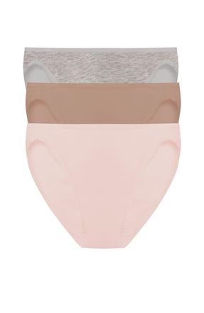 Natori Bliss Bare Cotton Bikini 3-Pack in Lt Grey Heathr/buff/peach Whip at Nordstrom, Size Xx-Large