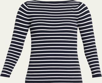 Michael Kors Striped Boat-Neck Long-Sleeve Top