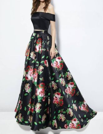 Angela & Alison 2Pc Floral Print Gown In Black/floral