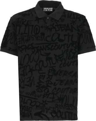 Versace Jeans Couture Zwarte katoenen poloshirt met graffiti motief - Heren - Polos - Zwart - XS - Katoen - Tops