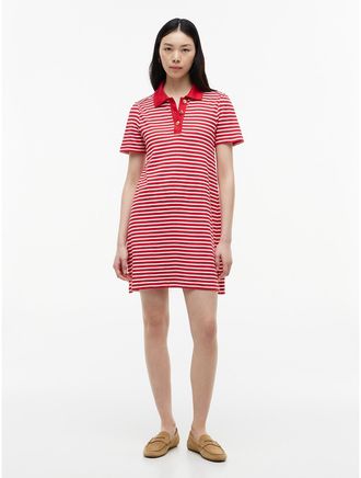 Tommy Hilfiger Womens Gold-Button Striped Interlock Polo Dress - Red - XXL
