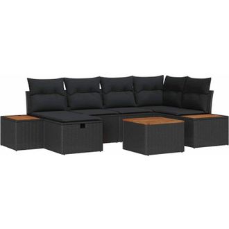 vidaXL Conjunto De Sof&aacute; De Jard&iacute;n 7 Pcs Negro 55 X 62 X 69 Cm