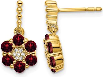 Diamond2Deal 14k Yellow Gold Garnet and Diamond Earrings