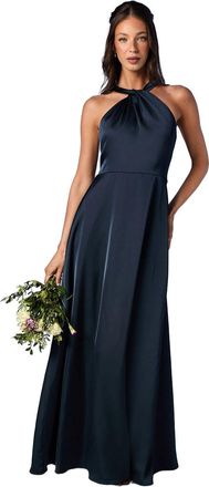 Coast Honoured Twist Halterneck Satin Maxi Bridesmaid Dress, 12, Navy