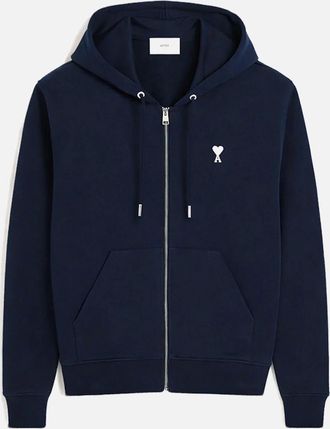 Ami Mens Mens Navy White Ami Paris de Coeur Zipped Hoodie - Size: 38