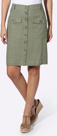 Heine Sommerrock HEINE, Damen, Gr. 34, khaki, 55% Leinen, 45% Viskose, unifarben, knielang, R&ouml;cke Sommerrock