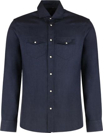Moorer Blouses & Shirts - Heren - Casual Overhemden - Blauw - M - Overhemden