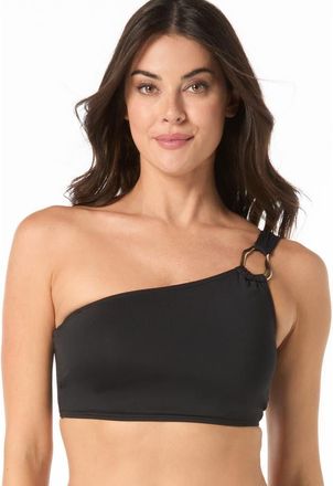 Carmen Marc Valvo Ring One Shoulder Crop Top in Black at Nordstrom, Size X-Small