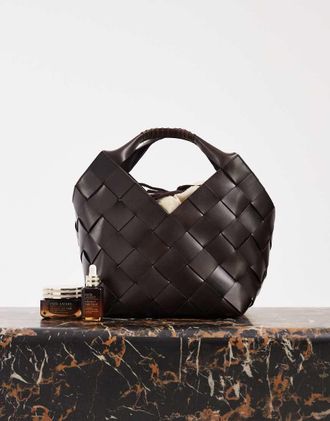 Dragon Diffusion Botteghe - Borsa con manici e intreccio in diagonale marrone scuro