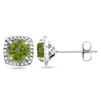 Allurez Natural Gemstone & Diamond Stud Earrings Sterling Silver in 0.97Ct, Peridot at Nordstrom