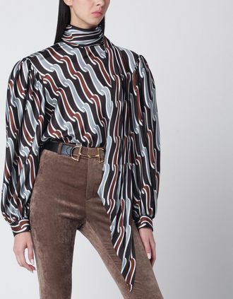 Gucci Grey/brown printed silk twill blouse