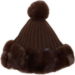 Nanette Lepore Oversize Faux Fur Trim Beanie in Brown at Nordstrom Rack