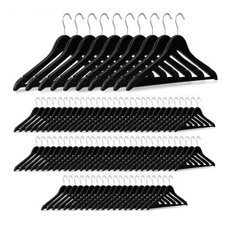 Relaxdays Pack 90 Perchas Ropa Con Gancho Giratorio, Madera, Negro, 44,5 Cm De Ancho