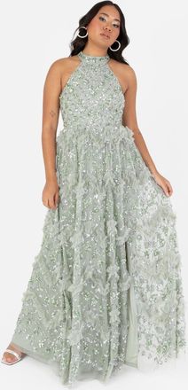 Maya Fully Embellished Halter Neck Maxi Dress