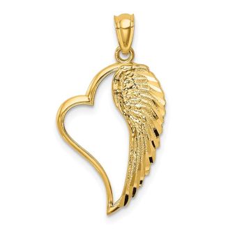 Diamond2Deal 14k Yellow Gold Polished Heart and Wing Pendant