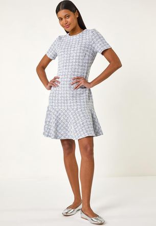 Roman Textured Stretch Frill Hem Dress