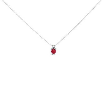 House of Brilliance 14K Gold 5X5 MM Heart Shaped Gemstone Solitaire Pendant Necklace in Red Ruby | White at Nordstrom