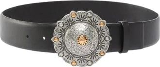 Pinko Pinko, Accessoires, Dames, Zwart, ONE Size, Leer, Leren Riem met Juweel Medaillon