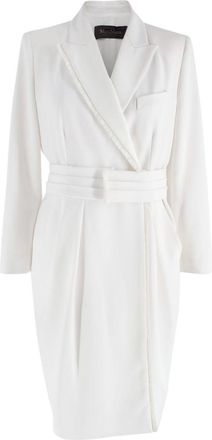 Max Mara White Blazer Dress With Fringe Trim Detail Size M
