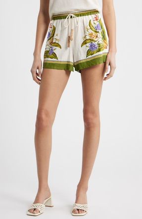 Farm Rio Tropical Scarf Sand Linen Blend Shorts at Nordstrom, Size X-Large