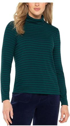 Liverpool L.A. Long Sleeve Turtleneck Knit Top Womens Clothing Emerald/Navy Stripe : LG, Spandex/Viscose