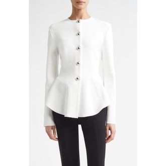 Proenza Schouler Dasha Compact Stitch Peplum Sweater Jacket in Off White at Nordstrom, Size Medium