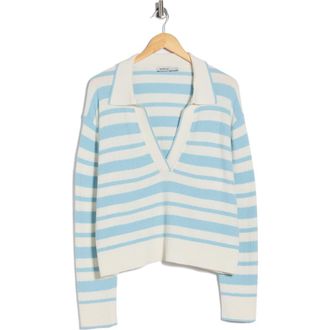 SIMKHAI Miller Stripe Cotton & Silk Polo Sweater in Azure Sky Stripe at Nordstrom Rack, Size Small