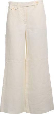Theory High-Rise Wide-Leg Trousers in Cream Linen