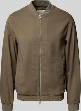 Jack & Jones Jacke aus Baumwoll-Leinen-Mix mit Zweiwege-Rei&szlig;verschluss in Khaki, Gr&ouml;&szlig;e XXL