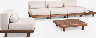 Sklum Conjunto De Jard&iacute;n Con Sof&aacute; Modular De 3 Piezas, Mesa Auxiliar, Sill&oacute;n Y Mesa De Centro En Acacia Edrien Sklum