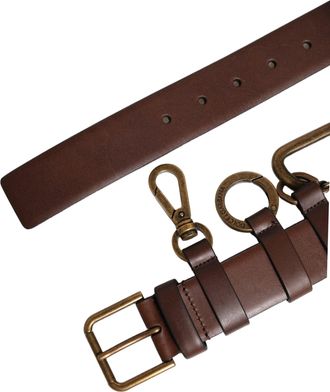 Dolce & Gabbana Womens Brown Calfskin Leather Gold Metal Buckle Belt Calf