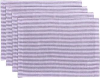 Solino Home Linen Placemats Set of 4, 14 x 19 Inch for Dining Table, Holiday and Everyday Table Decor - Narrow Stripe in Lavender And White at