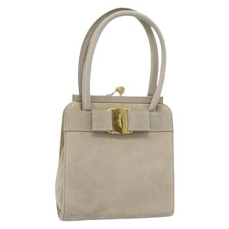 Ferragamo Pre-owned Hand Bag - Dames - Vintage Handtas - Beige - ONE Size - Su&egrave;de - Vintage