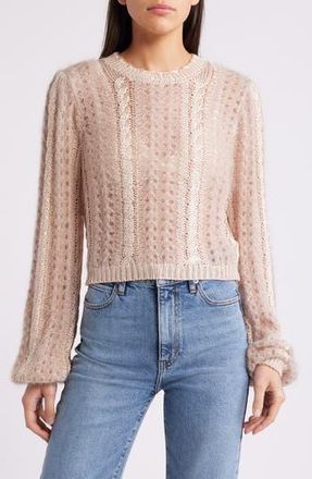 Frame Denim Cable Mix Crewneck Sweater in Blush Multi at Nordstrom Rack, Size Large