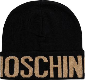 Moschino Turn-up Brim Beanie - Dames - Hoeden - Zwart - ONE Size - Wol - Accessoires
