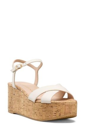 Stuart Weitzman Dayna Ankle Strap Platform Wedge Sandal in Cream at Nordstrom, Size 6