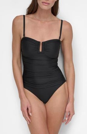 DKNY Shirred Bandeau One-Piece Swimsuit in Black at Nordstrom Rack, Size Xx-Large