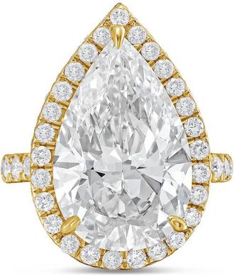 Diana M. Jewels 18kt yellow gold 10cts pear lab grown diamond halo ring with pave band